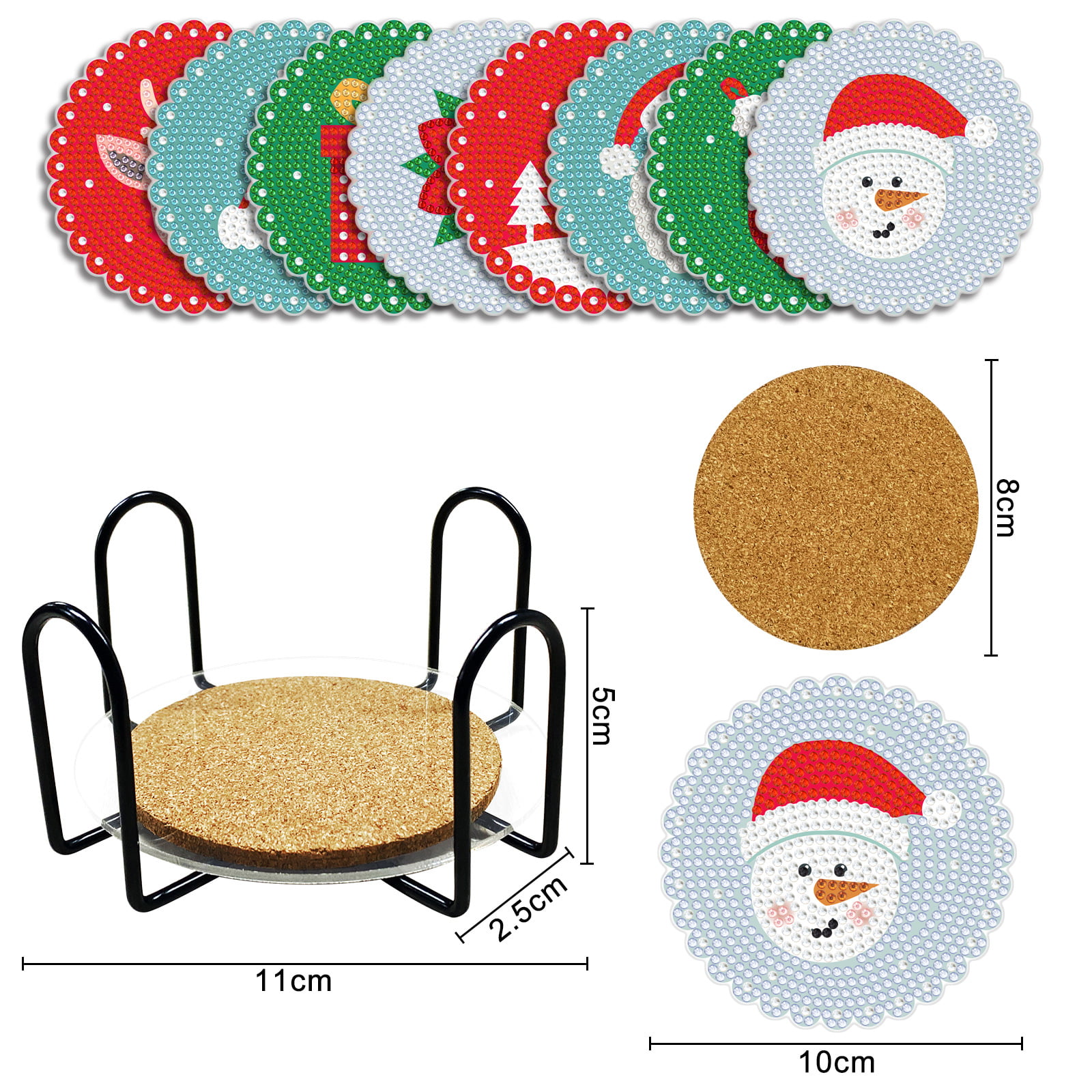 PHIONXEI Christmas Diamond Painting Coasters Kits with Holder,DIY Diamond  Arts and Crafts Kits for Adults Kids 8-Packs,Diamond Dotz Kits for Beginners