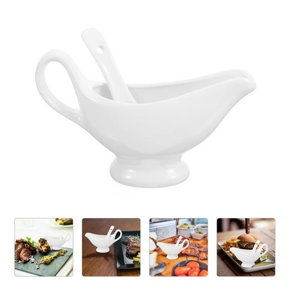 LEXSOMEO Gravy Boat With Depth Spoon Ceramic Milk Pitcher Ceramic Sauce Serving Dish Coffee Cream Pitcher