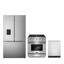 3 Piece Kitchen Package with 30" Freestanding Gas Range 24" Built-in Fully Integrated Dishwasher & French Door Refrigerator