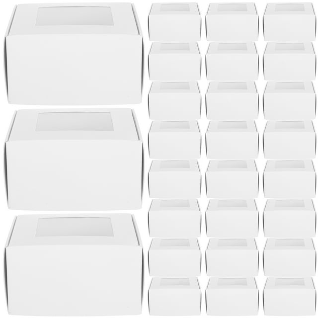 50 cajas de papel pequeñas con ventana transparente para jabón casero, regalos de fiesta, cupcakes, manualidades, etc