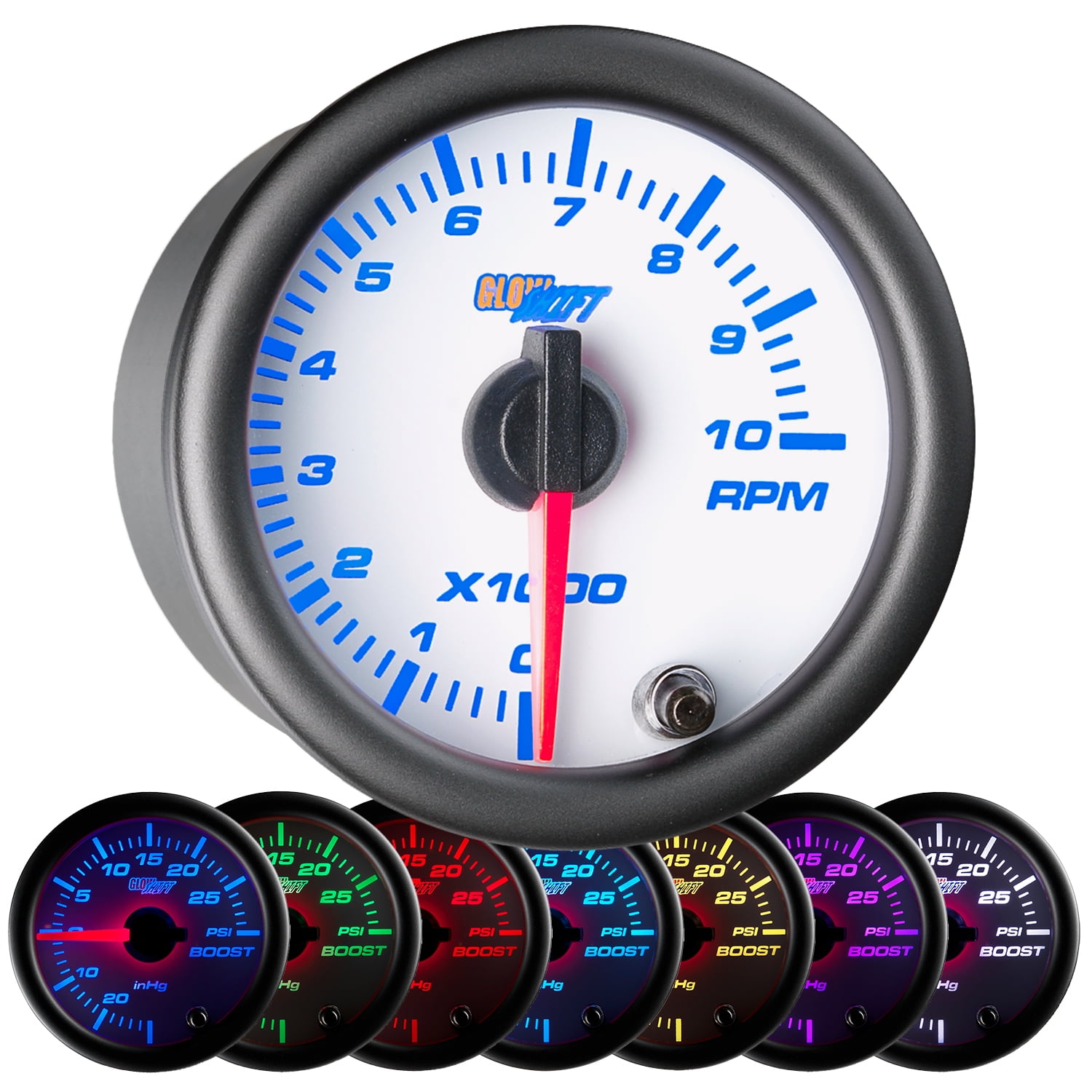 GlowShift White 7 Color Tachometer Gauge