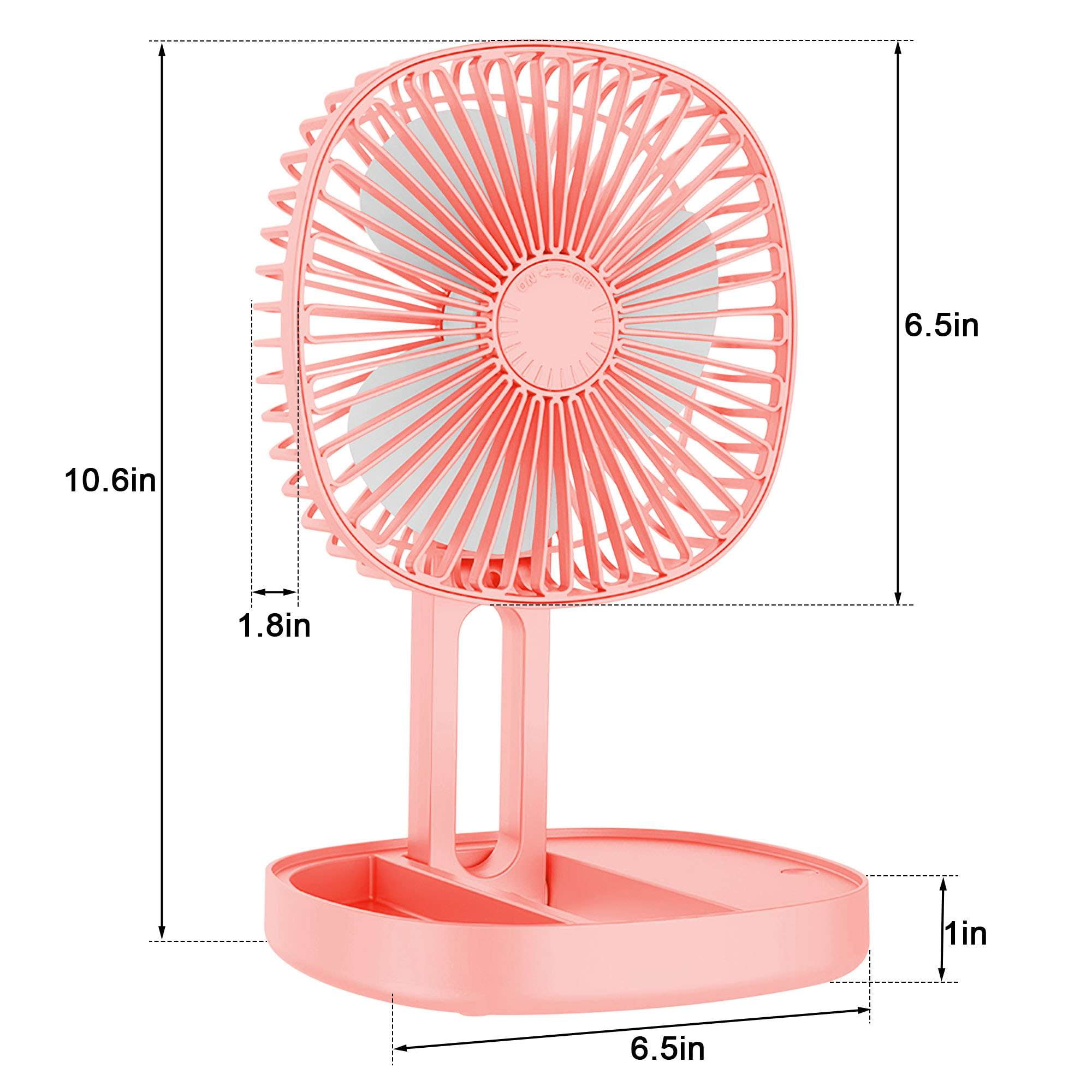 Deago 6.5 Inch Portable Travel Fan Folding Desk Fan Battery Operated & Rechargeable 3 Speeds Small Table Fan 185°Rotation Quiet for Bedroom Office