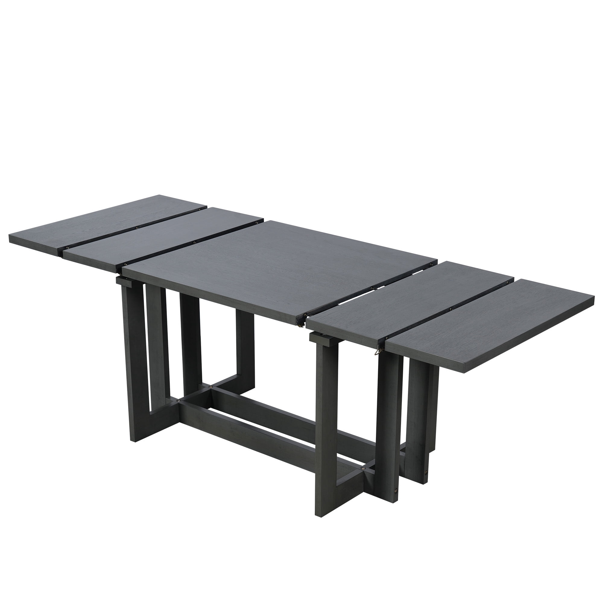 Euroco 58"-82" Extendable Dining Table for 6, Large Rectangular Kitchen Table with Removable Leaves, Solid Wood Rustic Table for Dining Room,Home Office, Living Room,Grey