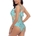 thumbnail image 4 of Rateoe World Travel Line Icons Map Pattern Women One Piece Swimsuits Tummy Control One Shoulder Bathing Suits Ruffle Swimwear-Medium, 4 of 6
