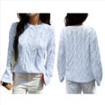 thumbnail image 2 of Suéter de Larga para Mujer, Jersey de Punto Acanalado de Otoño, Suéter Holgado de Cuello Redondo con Cable, Tops Tipo Jersey. Azul XL, 2 of 6