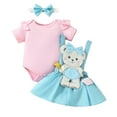 thumbnail image 1 of Sunnyoo Girls Ruffles Short Sleeve Romper Cartoon Bear Prints Skirt Headband Outfits, 1 of 8