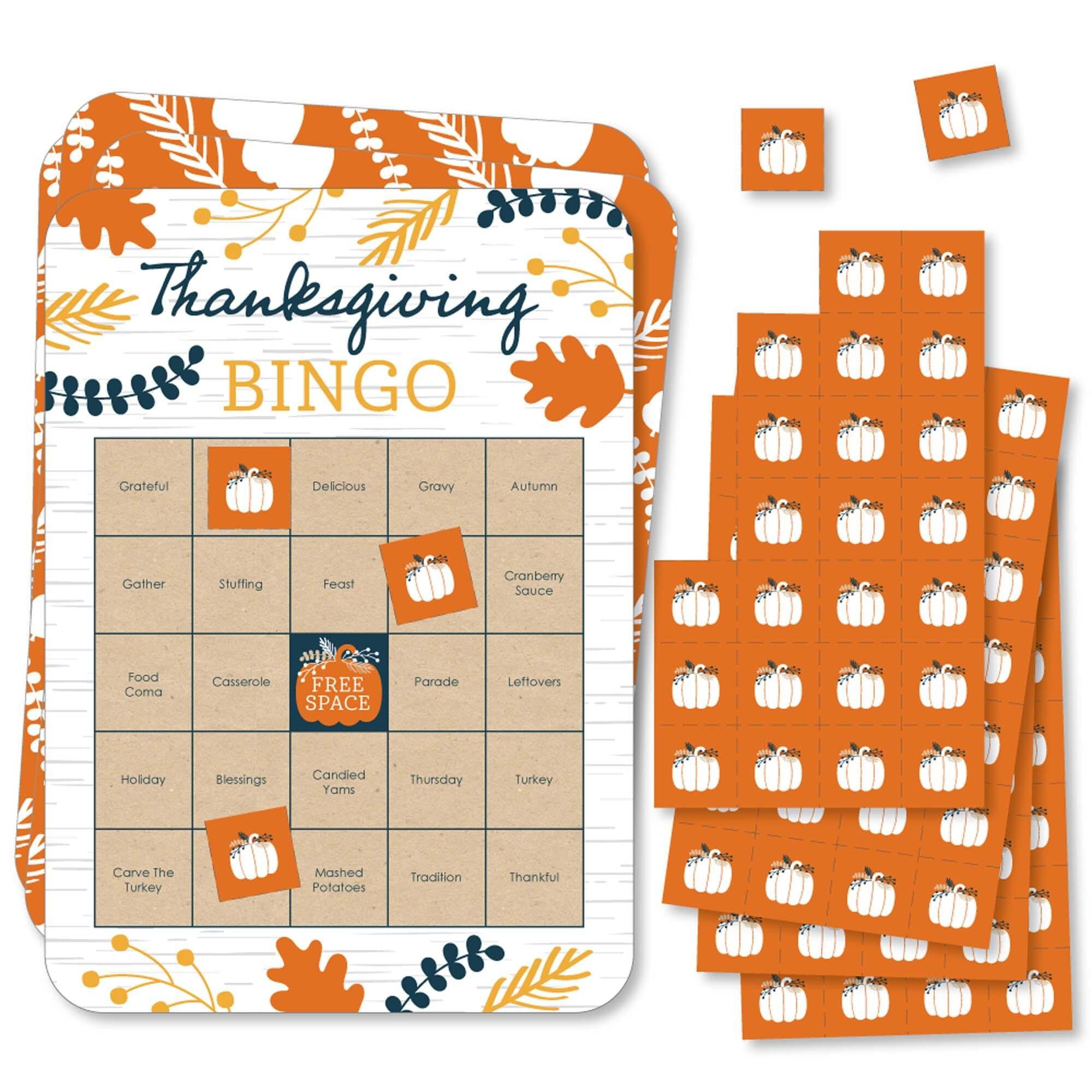 Big Dot of Happiness Happy Thanksgiving - Bingo Cards and Markers - Fall Harvest Party Bingo Game - Set of 18