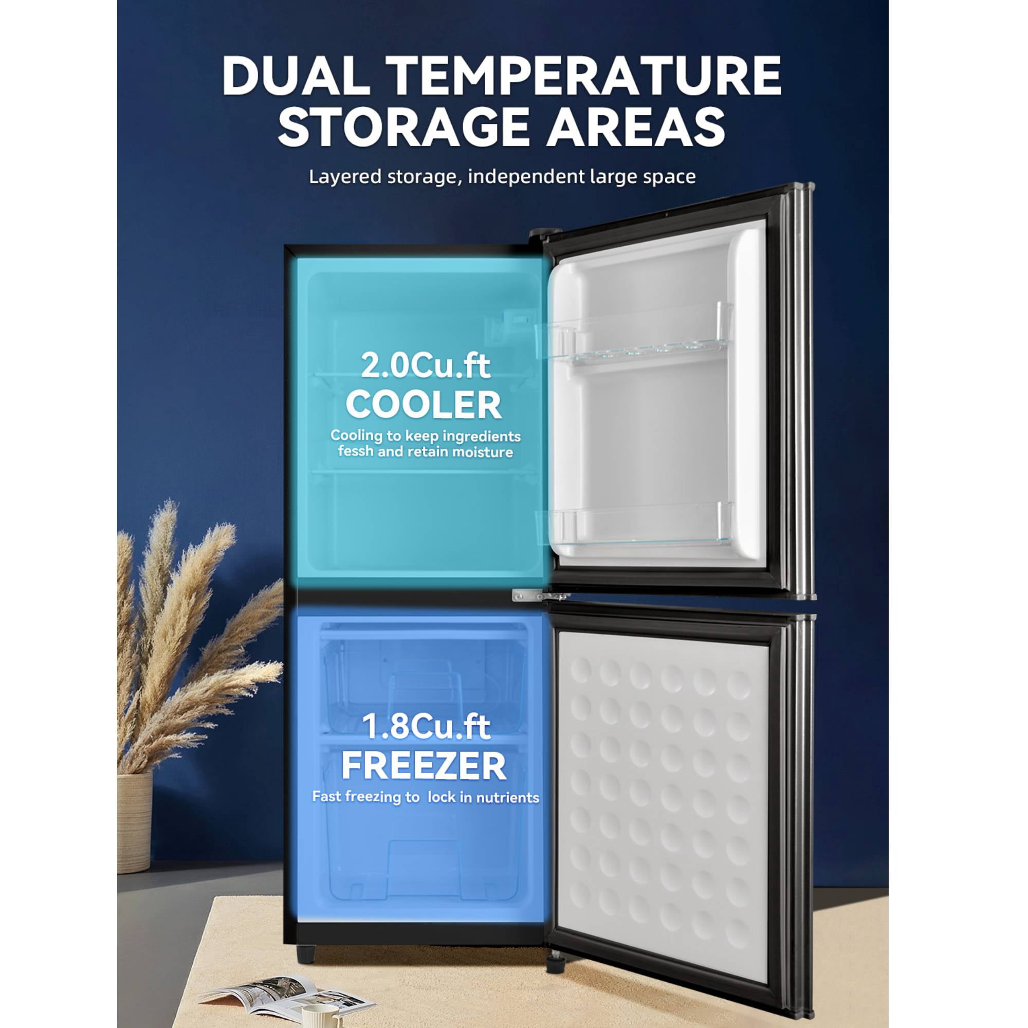 4.2 Cu.Ft Mini Fridge with Freezer, Double Door Compact Refrigerator, Ultra Quiet Operation Small Fridge for Dorm, Bedroom, Apartment, Black