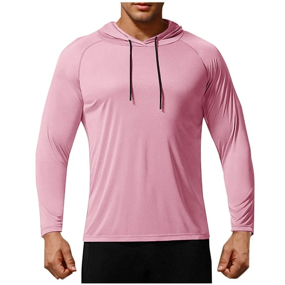 VSSSJ Men's Lightweight Hoodies Casual Drawstring Hooded Workout Sun Protection Raglan Sleeve Long Sleeve Pullover Sweatshirt Top Pink L