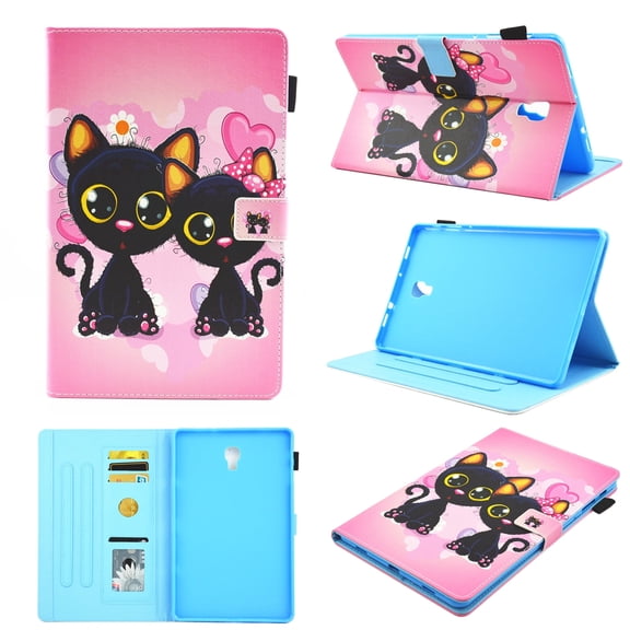 Allytech Slim Fit Smart Flio Wallet Case for Samsung Galaxy Tab A 10.5 inch 2018 SM-T590/T595 Tablet, with Pencil Holder and Card Pocket, Couple Cat