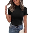 thumbnail image 4 of PRETTYGARDEN Short Sleeve T Shirts for Women Summer Clothes Casual Spring Tops Ruffle Mock Neck Ribbed Fitted Basic Tees, 4 of 9