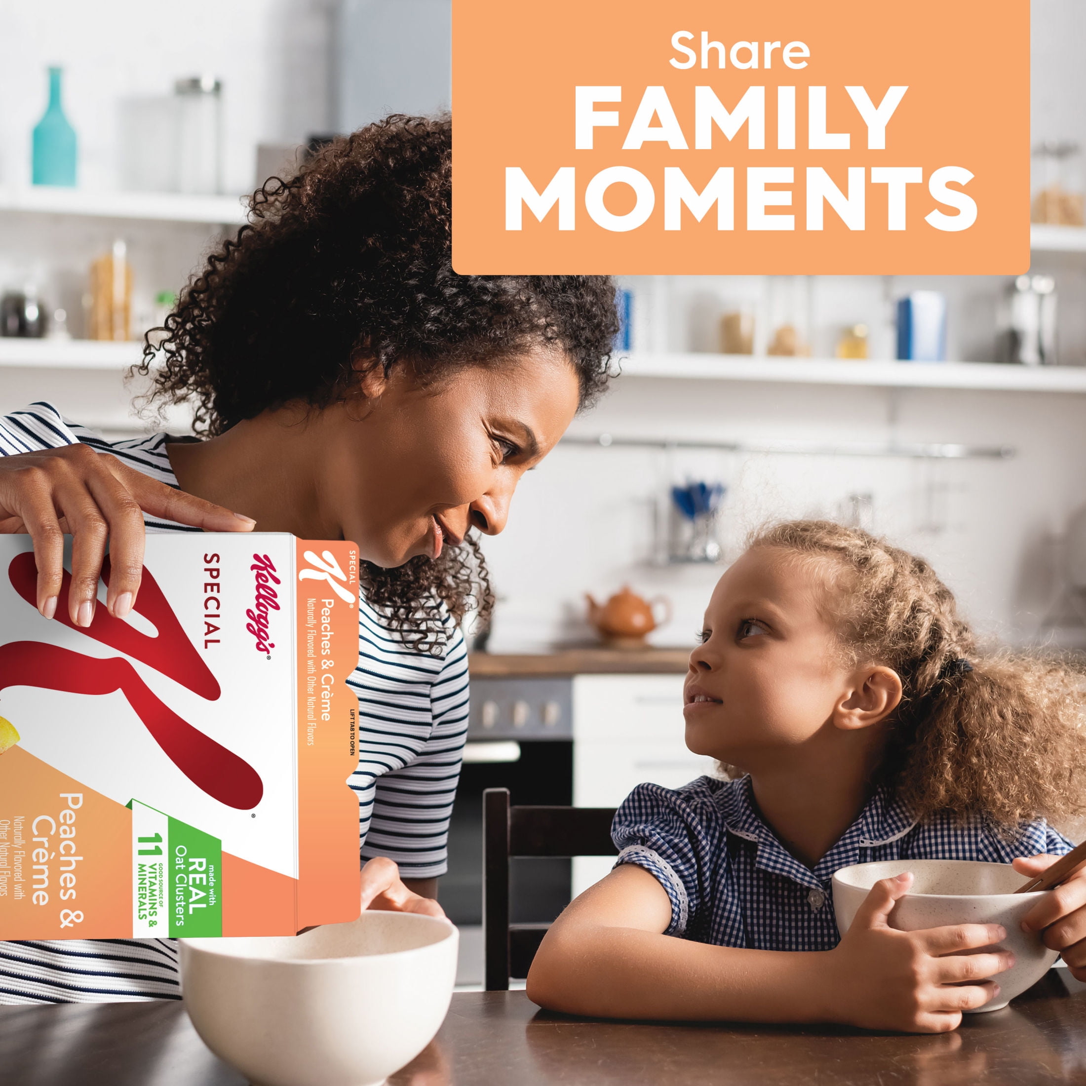 (4 pack) Kellogg's Special K Peaches and Creme Breakfast Cereal, Fiber Cereal, Family Size, 16.6 oz