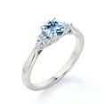thumbnail image 5 of JeenMata 1.10 carat Round Light Blue Created Aquamarine 7 Stone Vintage Engagement Ring in 18k White Gold over Silver, 5 of 6