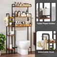 thumbnail image 6 of Over The Toilet Storage Shelf, 3-Tier Bathroom Organizers and Storage Cabinet, Bathroom Shelf with Hooks Bathroom Storage Rack - Over The Toilet Storage Cabinet with Adjustable Shelf 2 Baskets, Brown, 6 of 8