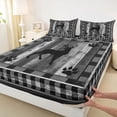 thumbnail image 4 of Homewish Rustic Moose Deer Twin Sheet Sets for Adult, Grey Wooden Plank Twin Fitted Sheet, Vintage Checkered Buffalo Flat Sheet, Breathable Home Decor, 3-Piece, 4 of 8