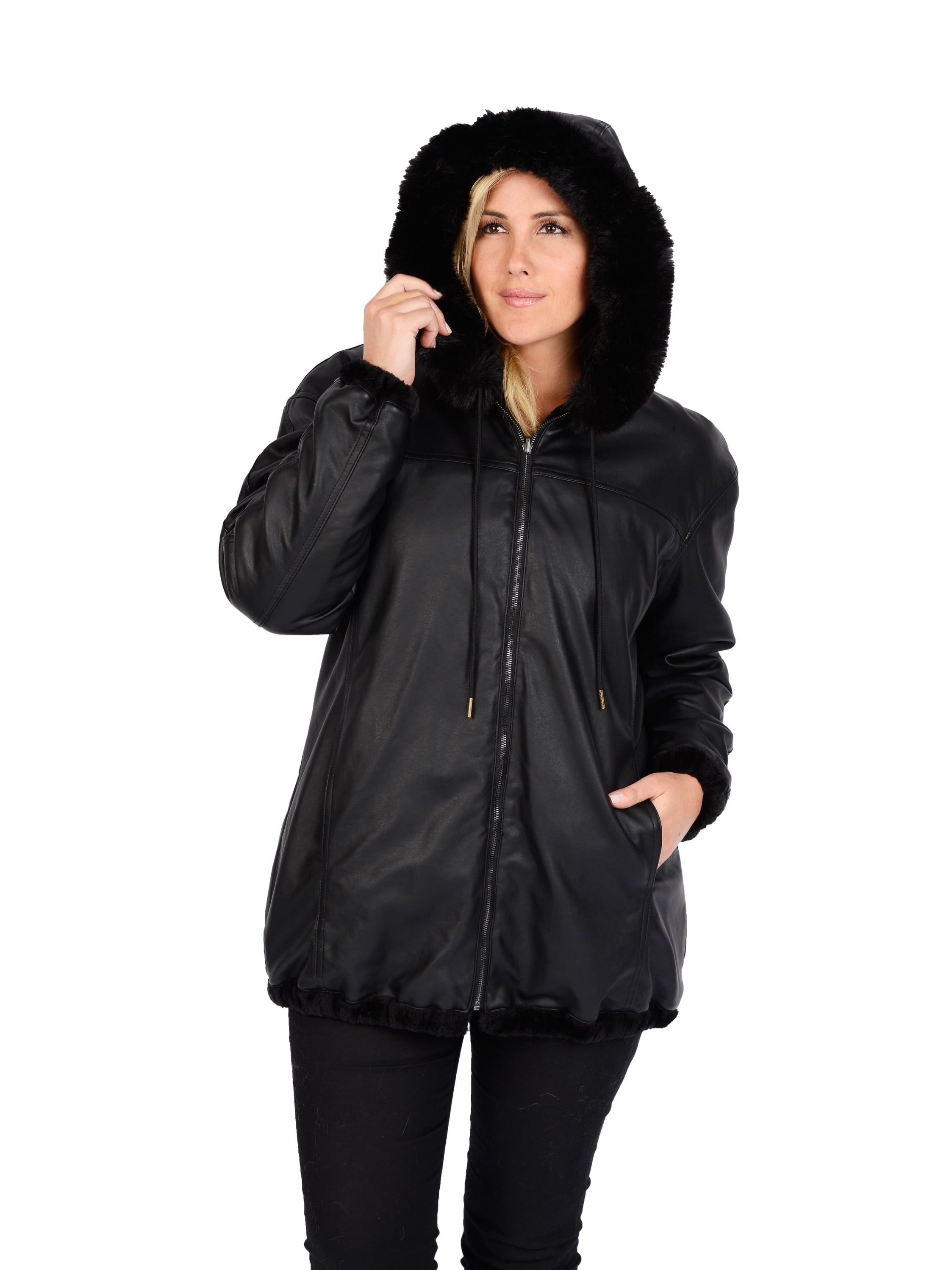 Excelled Women S Plus Reversible Faux Fur Leather Jacket Excelled Women S Plus Reversible Faux Fur Leather Jacket Com
