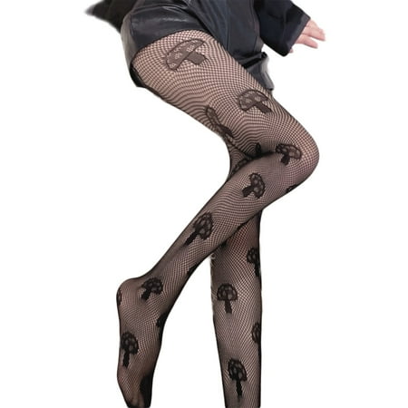 

Women Lolita Hollow Lace Fishnet Pantyhose Mushroom Patterned Sheer Mesh Tights