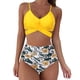 thumbnail image 1 of Conjuntos de bikini para mujer Traje de baño de dos piezas Cintura alta Cuello en V Torcido en la parte delantera Tirantes finos ajustables Traje de baño, 1 of 5