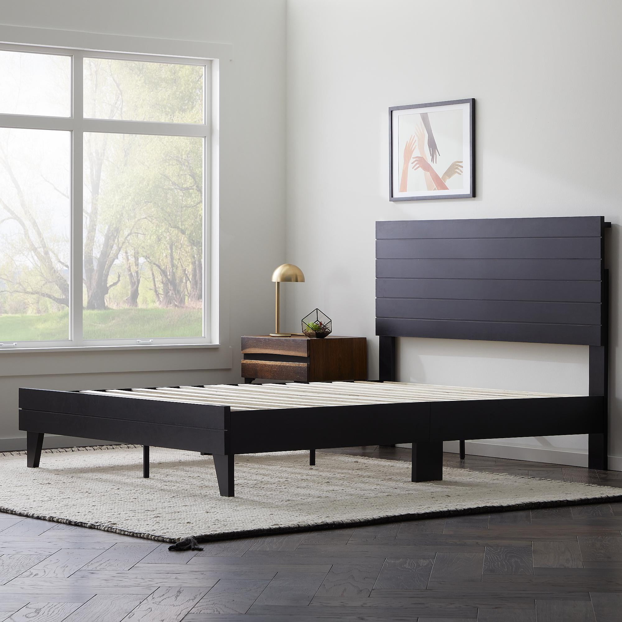 Deluxe Wood Platform Bed With Headboard, Zinus Vivek 37 Deluxe Wood Platform Bed Frame With Headboard Queen