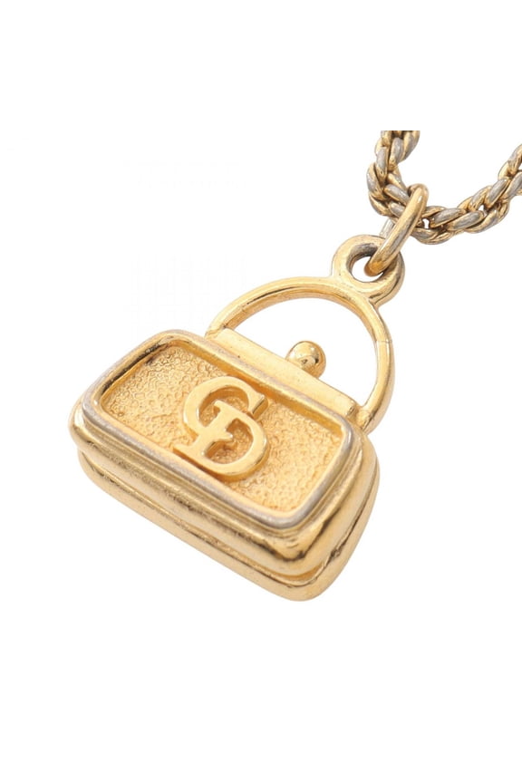 Pre-Owned Christian Dior CD logo bag motif necklace, gold-plated, for women. (Fair)