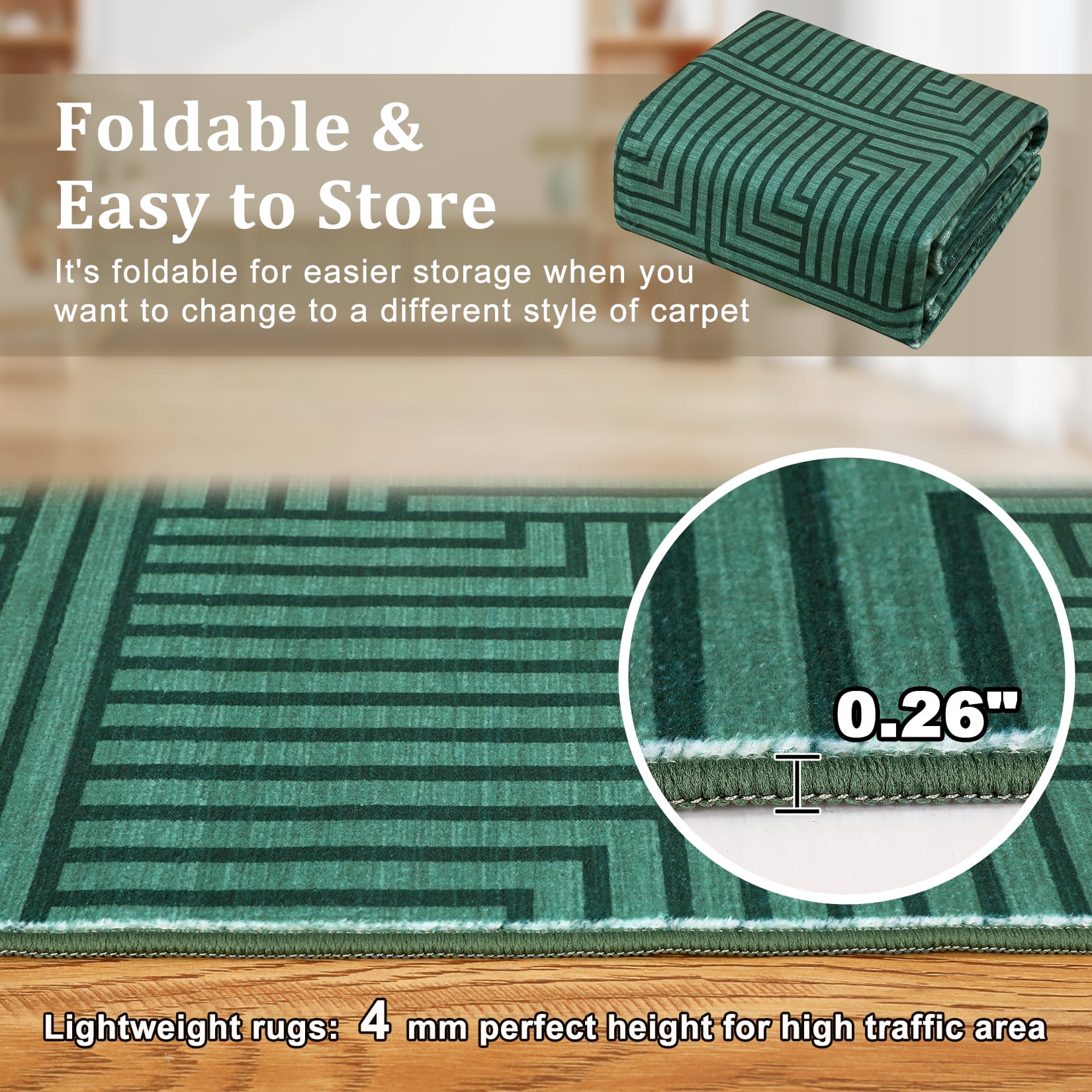Modern Outdoor Rug 2x6FT - Green Waterproof Patio Carpet, Modern Area Rugs