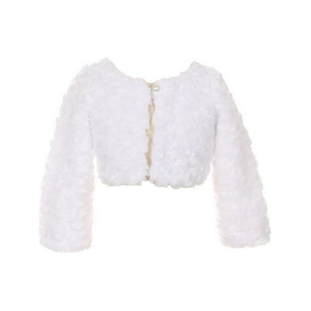 - Kids Dream Little Girls White Faux Fur Long Sleeve Pearl Bolero Jacket 4