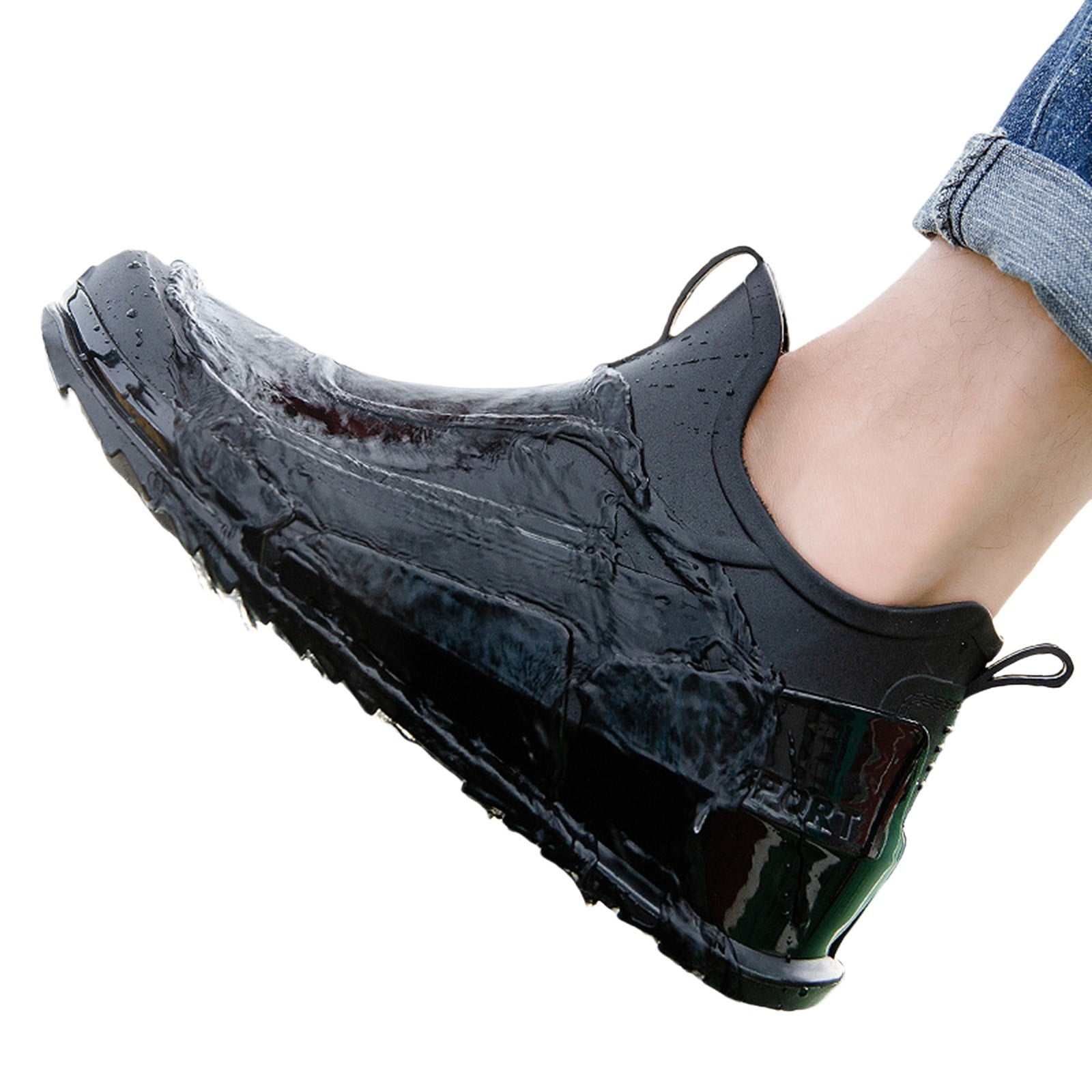 XIMIN Men's Work Boots Short Rain Boots Ankle Height Rubber Garden Boots Insulated Waterproof Rain Shoes Fashion Low Top Non Slip Shoes Outdoor (44, Black)