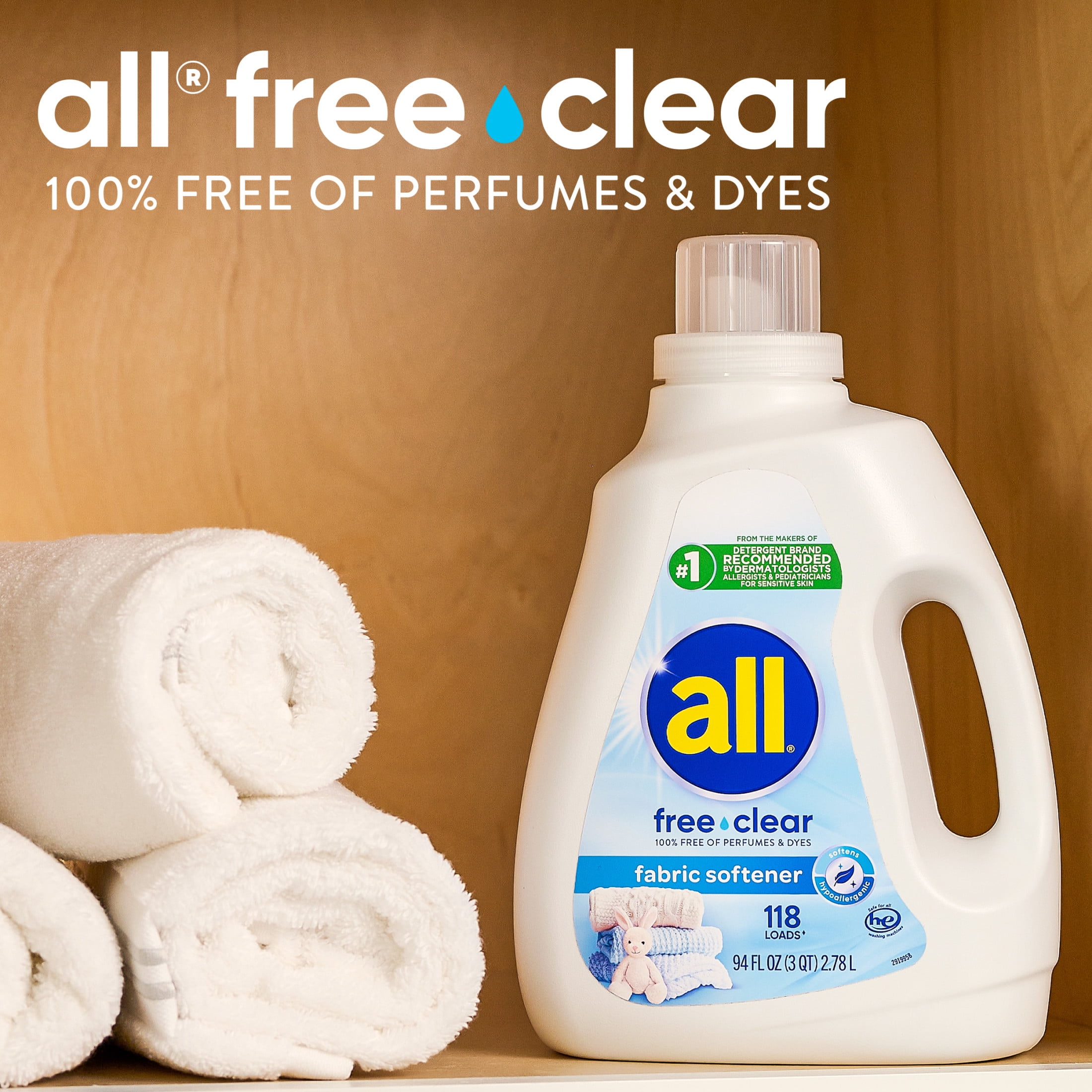 (3 pack) all Liquid Fabric Softener for Sensitive Skin, Free Clear, 40 fluid Ounces