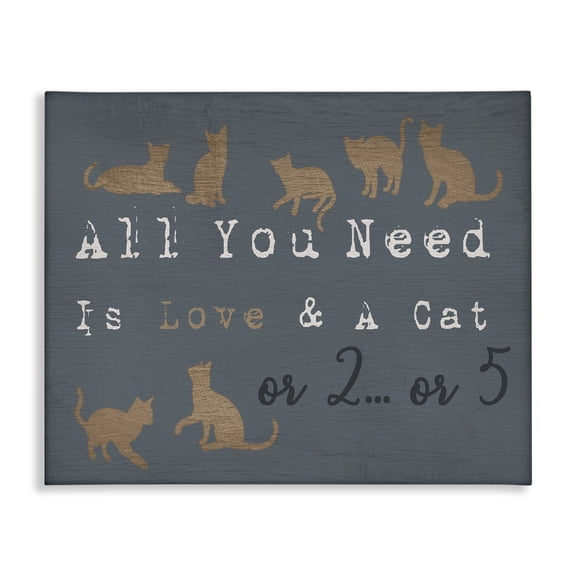 Stupell Industries Rustic Lodge Love And Many Cats Slate Blue Funny Typography Canvas Art, 20 x 16, by Lil' Rue