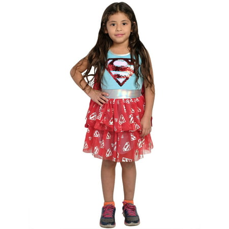 DC Comics Supergirl Costume Dress Cape Superhero 2-Way Sequin (Big Girls)