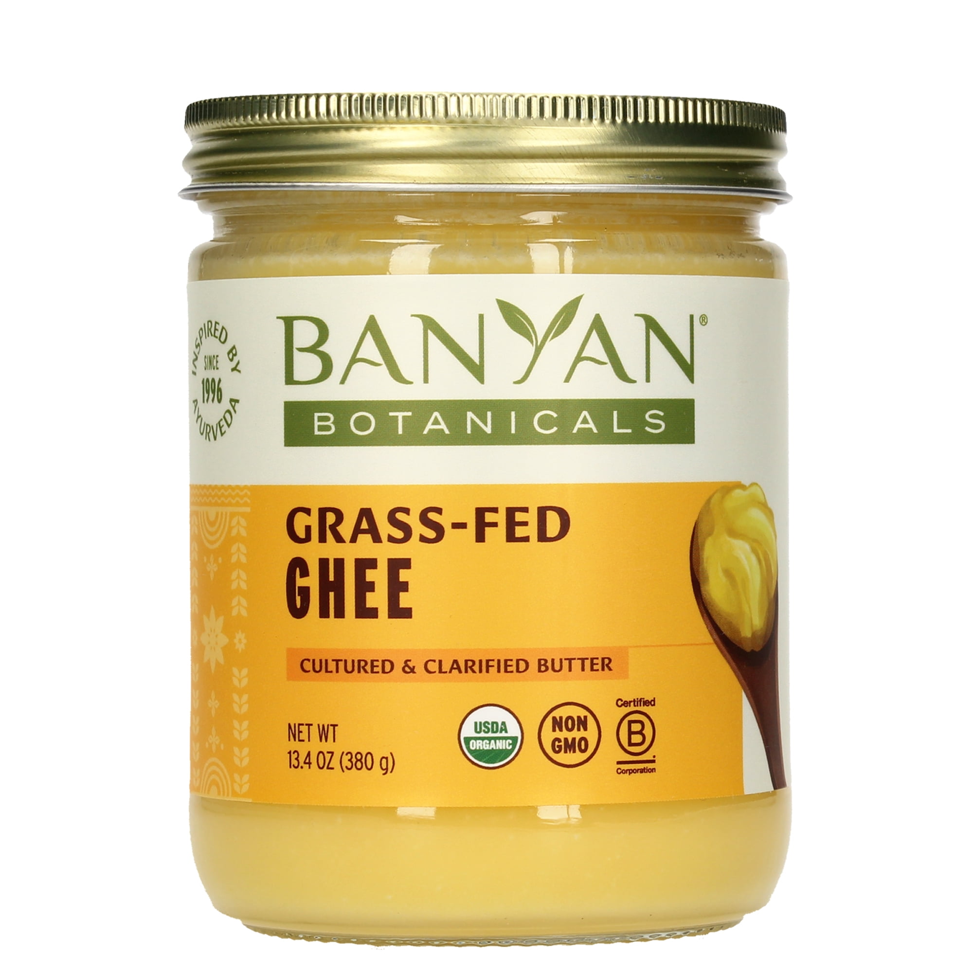 Banyan Botanicals Grass-Fed Ghee Original Cultured Organic Ghee (Clarified Butter) Tasty Oil & Butter Alternative for Cooking & Baking 13.4 oz Non-GMO Gluten-Free Vegetarian