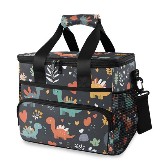 FORMRS Insulated Cooler Bag 24 Cans Capacity Soft Leakproof Lunch Box with Side Pockets, Cute Dinosaur