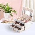 thumbnail image 6 of Gogcaro 3-Tier Jewelry Box, Travel Jewelry Case with Handle, 2 Drawers, Lockable Jewelry Organizer with Mirror, Jewelry Storage, Modern Style, Gift for Loved Ones, White, 6 of 7