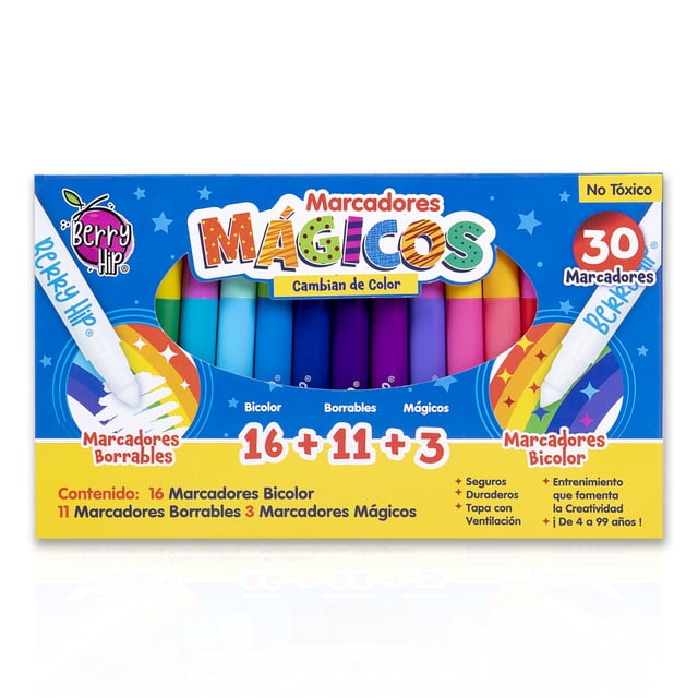 Kit Marcadores Mágicos 30 Plumones Cambian De Color Y Se Borran Berry Hip MMA30BH