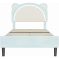 thumbnail image 3 of Tamaño individual marco de cama niños forrado cama de plataforma con adjustable cabecero y LED light de madera slats support no necesita colchón base blue niños' room o nursery, 3 of 7