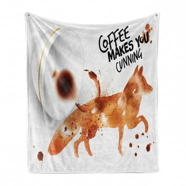 Coffee Art Soft Flannel Fleece Throw Blanket, Cunning Animal and Human Nature Character Theme Coffee Espresso, Cozy Plush for Indoor and Outdoor Use, 50" x 70", Burnt Sienna Black White, by Ambesonne