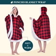 thumbnail image 3 of PAVILIA Hooded Blanket Poncho, Fleece Wearable Shawl Wrap Throw, Plaid Red, 3 of 9