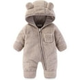 thumbnail image 2 of Baby Warm Jumpsuit Cute Bear Ear Hooded Romper Outfits Baby Plush Clothes for Little Girl 3-6 Months, 2 of 5
