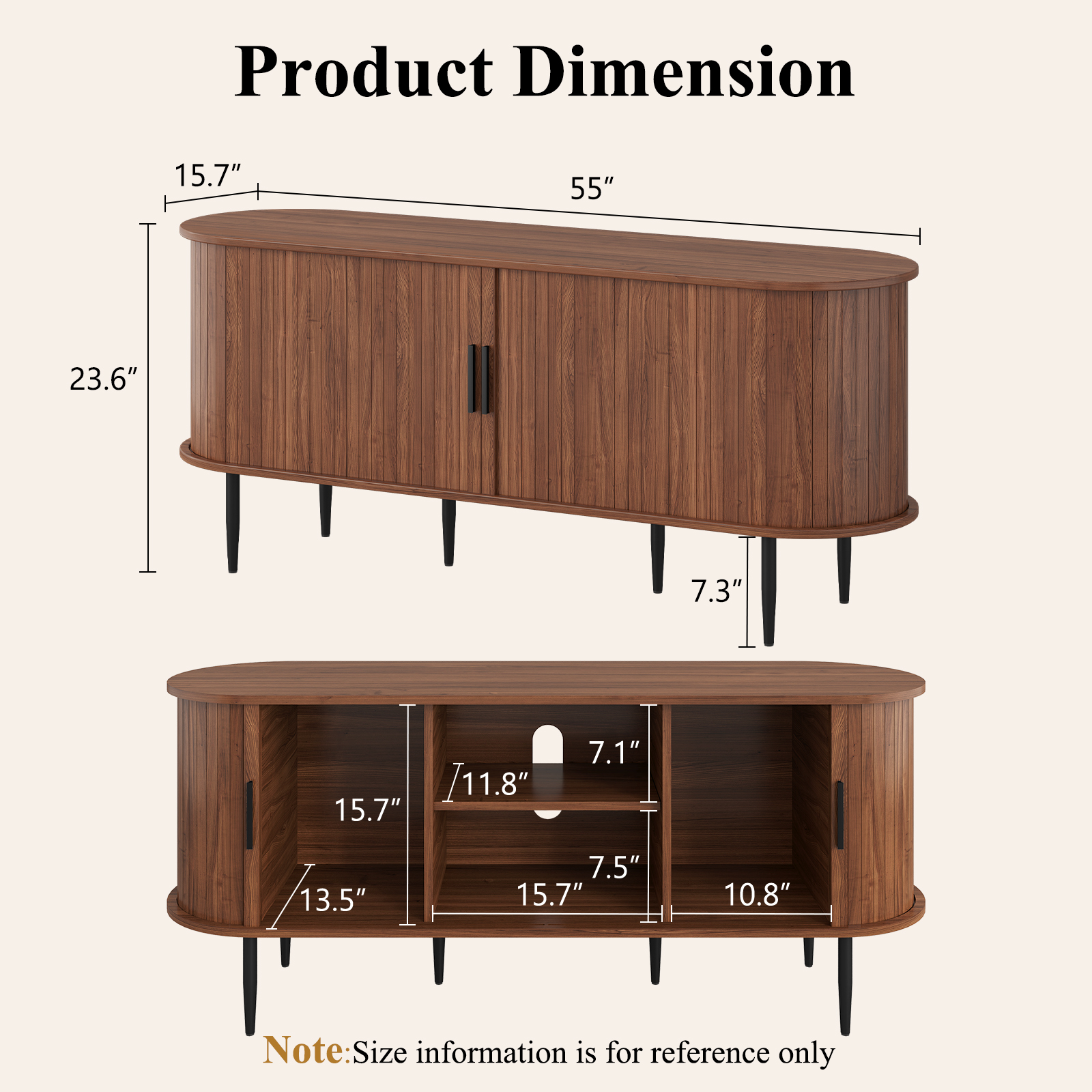 HLR 55" Mid-Century Modern TV Stand with Sliding Doors, Brown photo 5