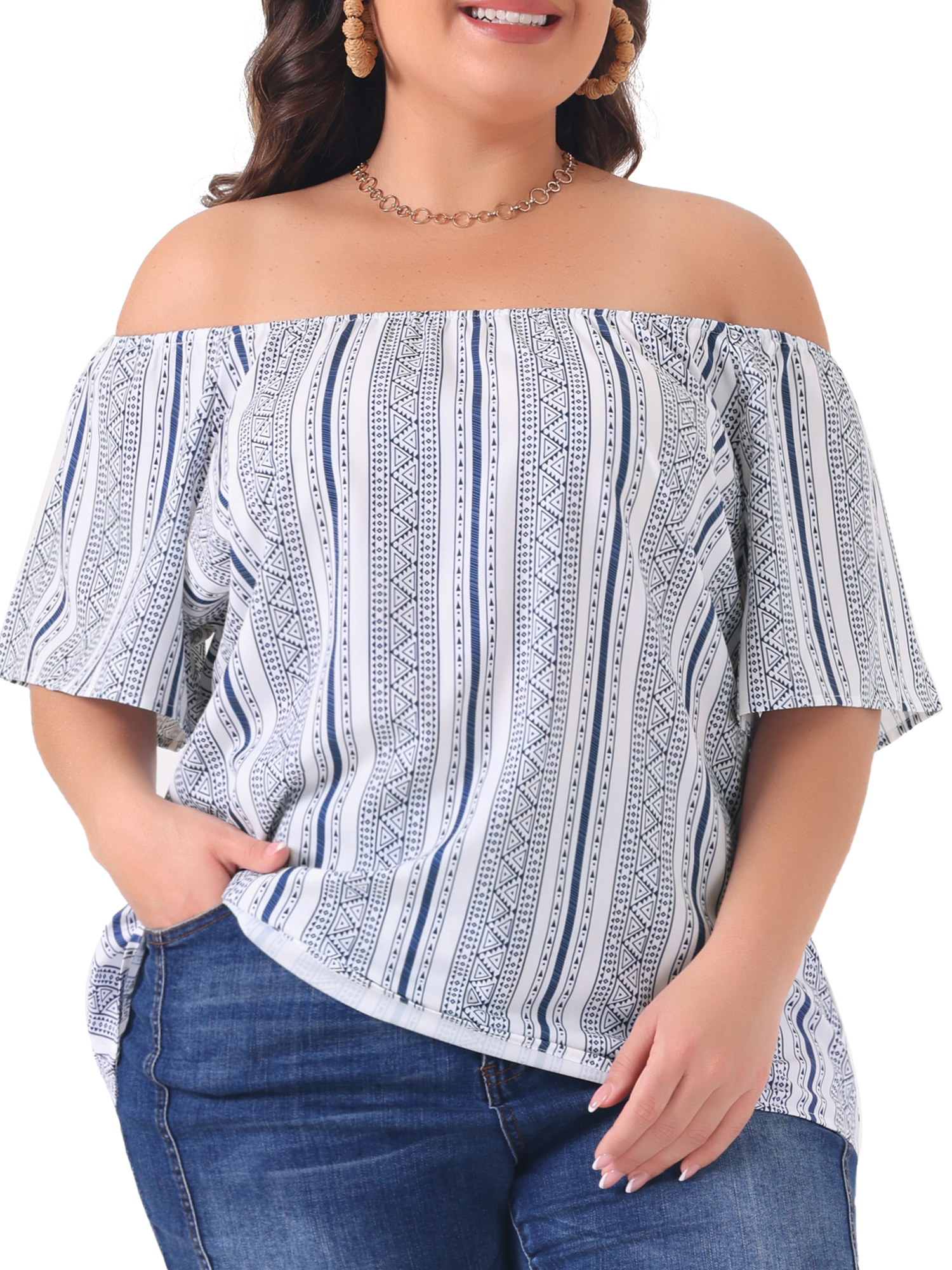 DARING DIVA Women's Plus Off Shoulder Boho Casual Blouse 3X White