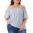 thumbnail image 2 of DARING DIVA Women's Plus Off Shoulder Boho Casual Blouse 1X White, 2 of 6