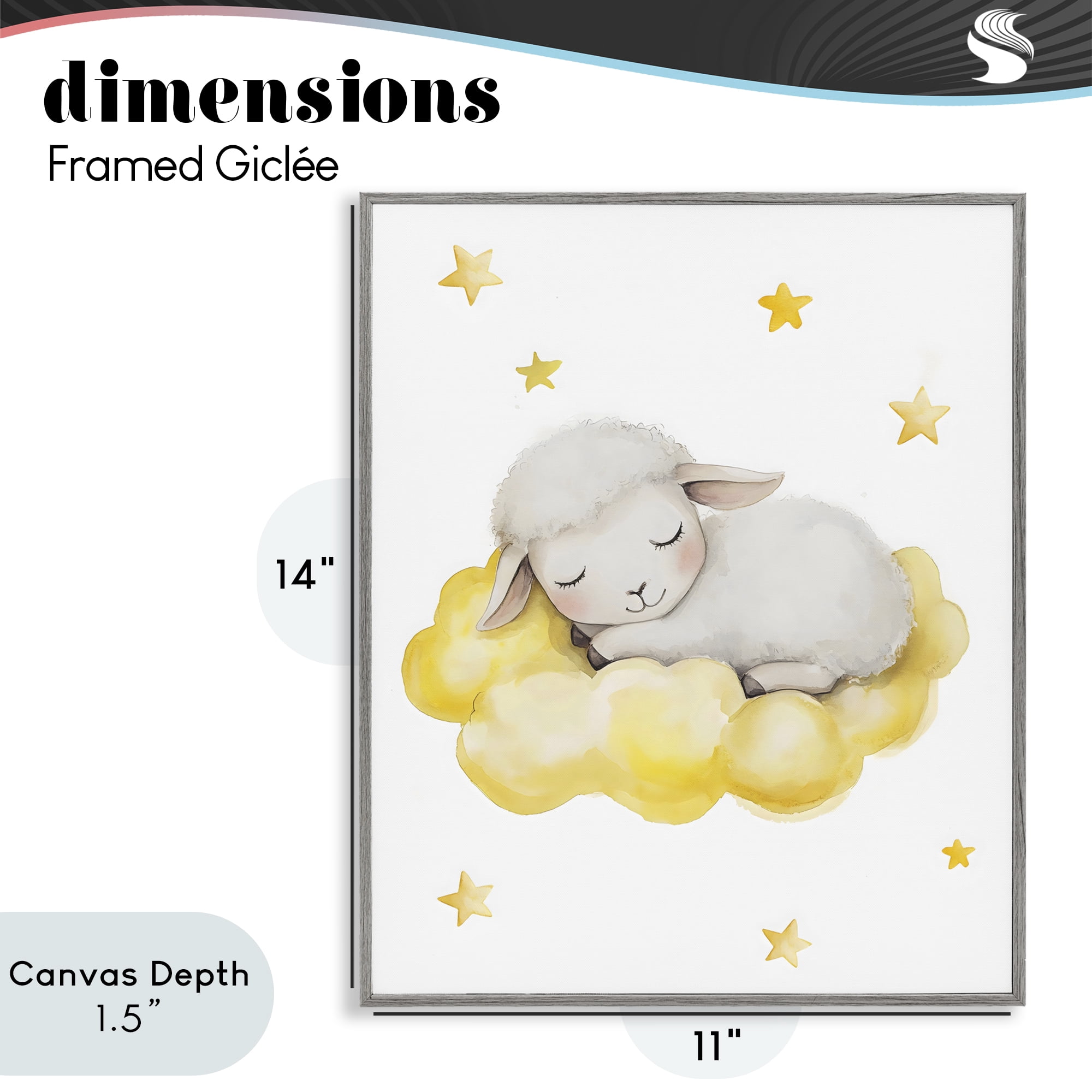 Stupell Industries Sleeping Sheep on Yellow Cloud Gray Framed Giclee Art, design by LSR Design Studio