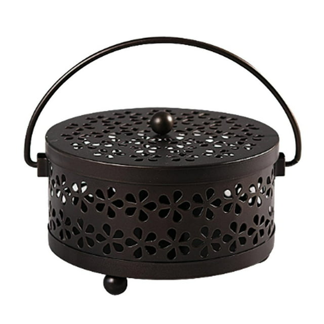 Soporte portátil de hierro para espirales antimosquitos + asa y tapa Bronce