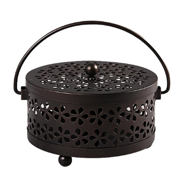 Soporte portátil de hierro para espirales antimosquitos + asa y tapa Bronce