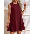 thumbnail image 3 of Womens Cute Dress A-Line Round Neck Dress Sleeveless Wine Red XL, 3 of 7