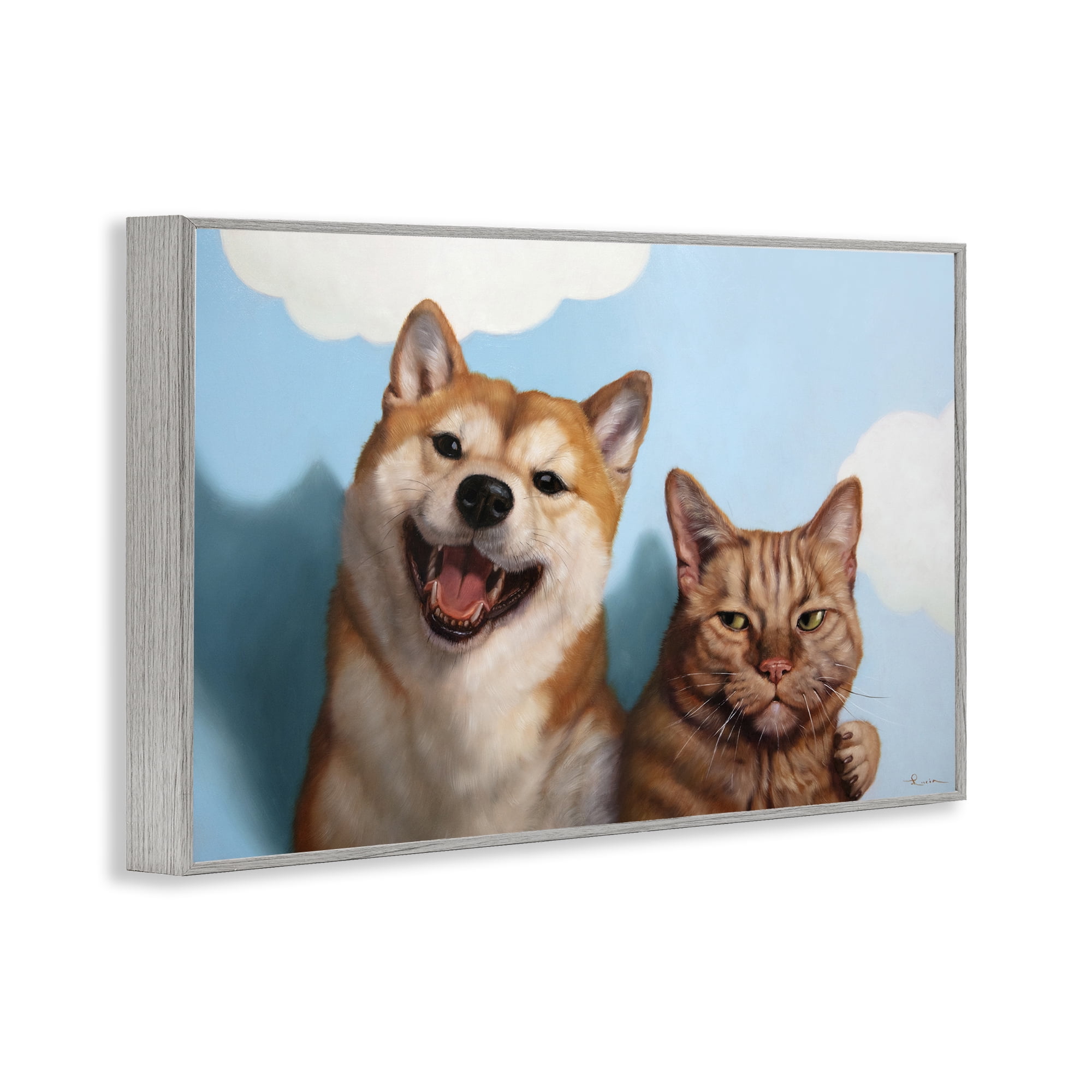 Stupell Industries Adopted Brother Dog & Cat Gray Framed Giclee Art, design by Lucia Heffernan