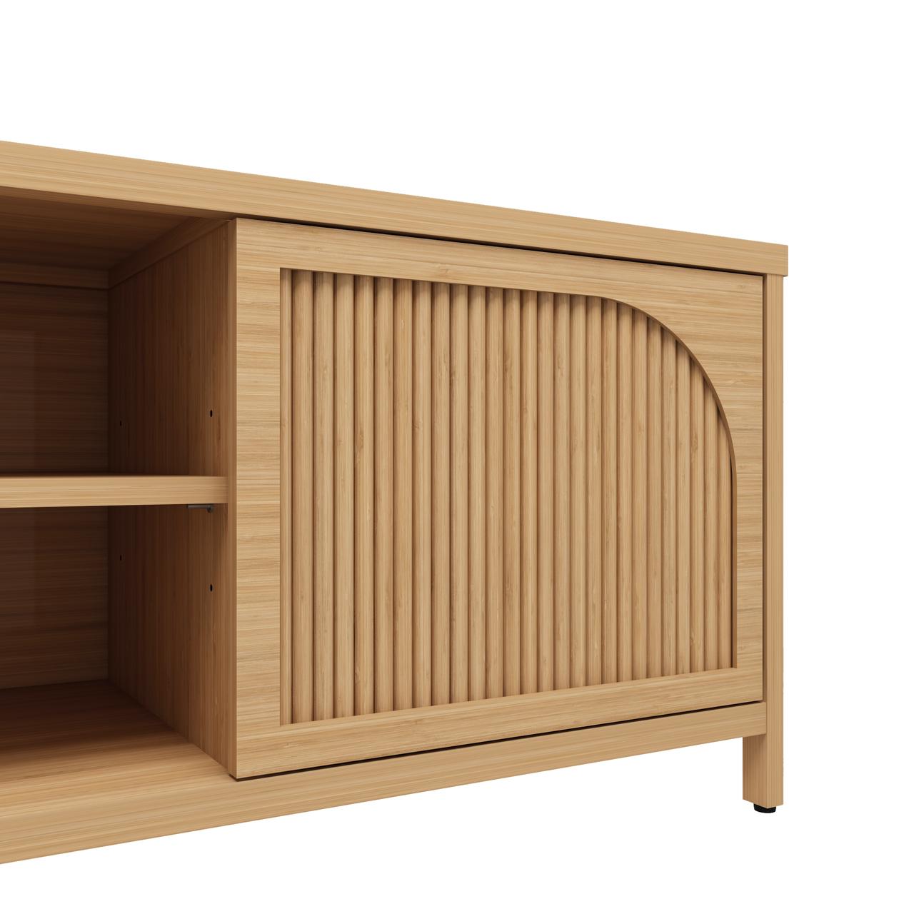 Bamboo TV Stand with Doors and Open Shelves, 63 Inch TV Cabinet for Living Room, Natural Entertainment Center Media Console with Magnetic Doors, 15.3" D Storage Furniture