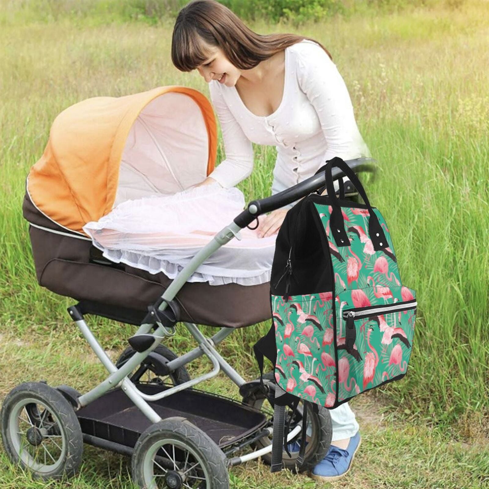 Ratiio Tropical Flamingo Mummy Backpack - Waterproof Twill Canvas, Large Capacity Diaper Bag with Multiple Pockets and Adjustable Straps