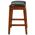 thumbnail image 5 of 26'' High Backless Cappuccino Wood Counter Height Stool with Black Leather Saddle Seat, 5 of 5