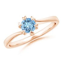 ANGARA Natural Heart Prong-Set Round Aquamarine Solitaire Engagement Ring in 14K Rose Gold for Women (Size-5mm) | March Birthstone, Anniversary, Jewelry Gift for Women | Natural Aquamarine Ring